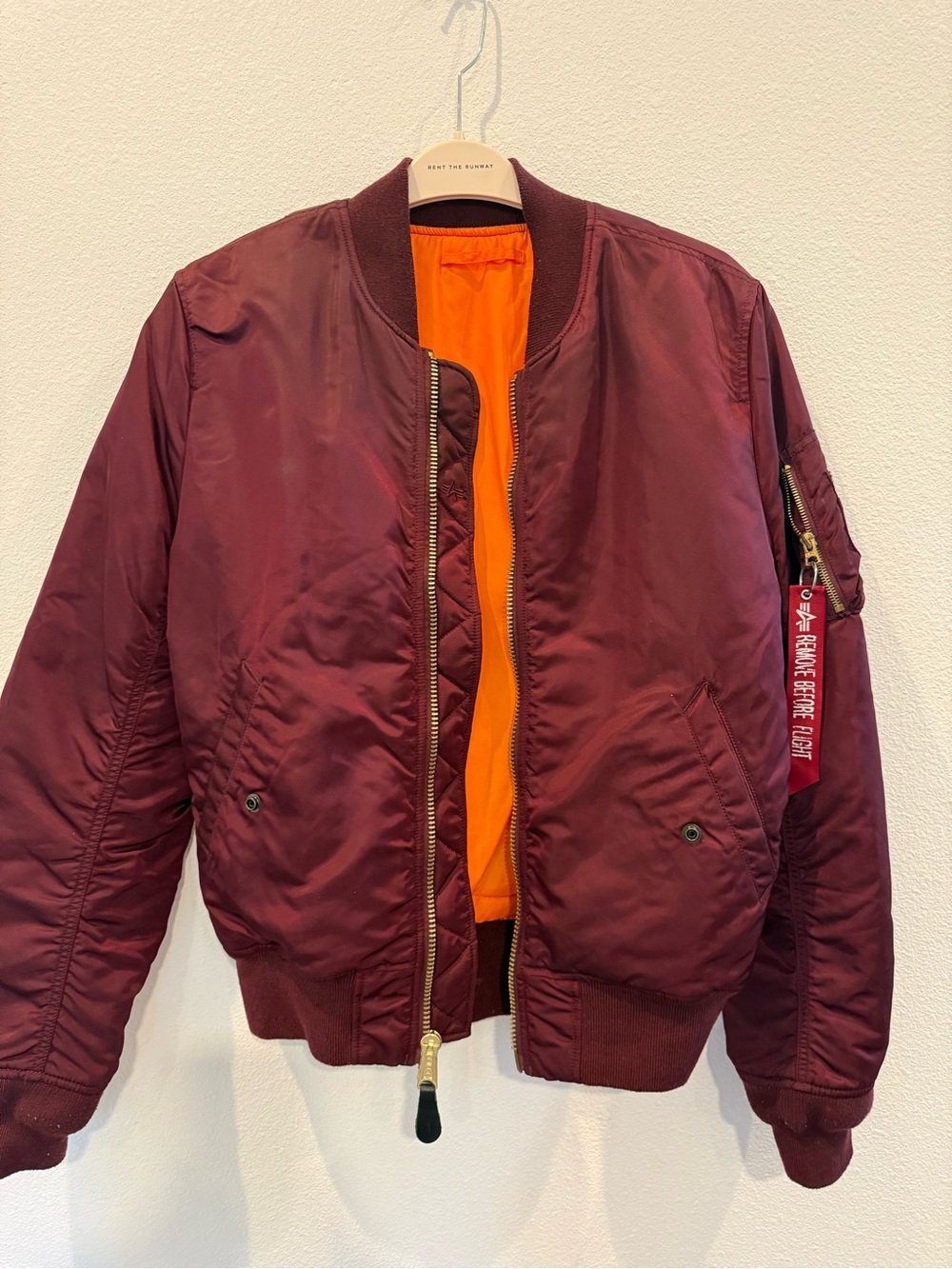 Men's Burgundy Bomber Jacket with Orange Lining alpha industries